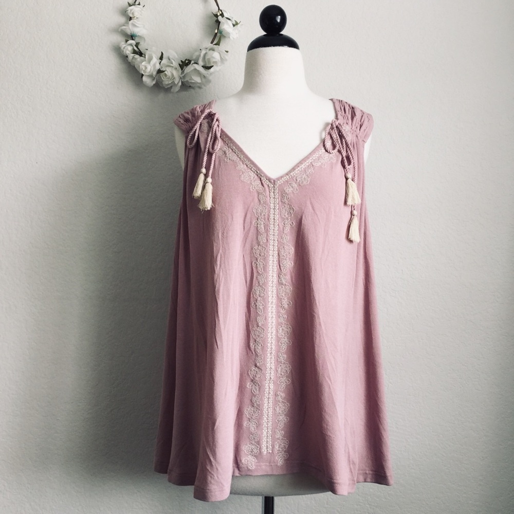 Pink Embroidered Tassel Top